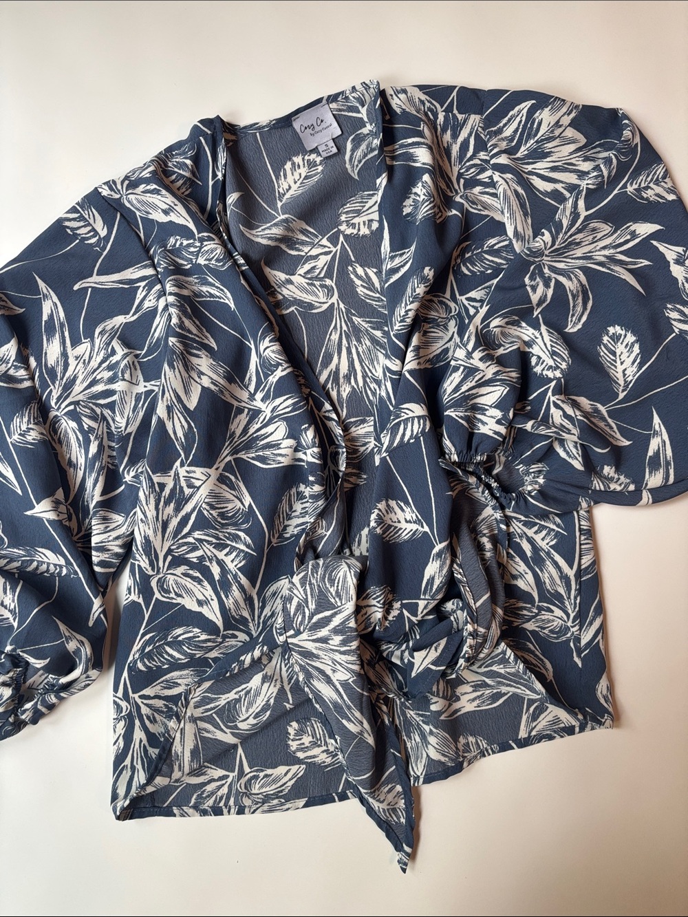 Cropped  Navy Floral Wrap Top - Cozy Casual